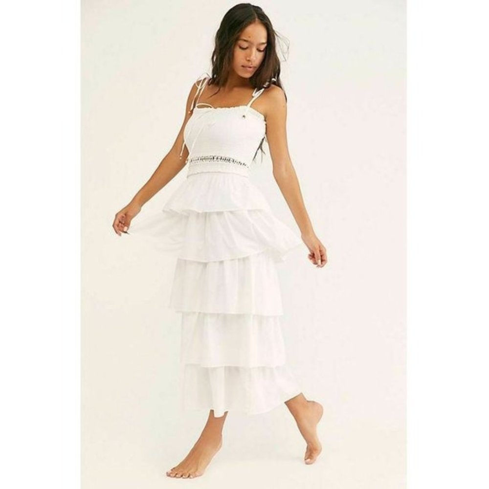 White Free People Sunset Dancing Tier Midi Dress